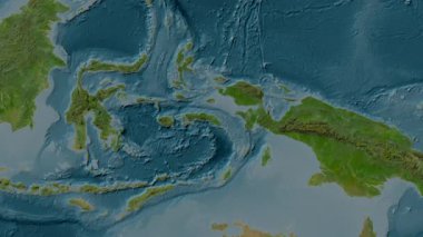 Ceram Denizi. Uydu haritası. Patterson Silindiri. Konum