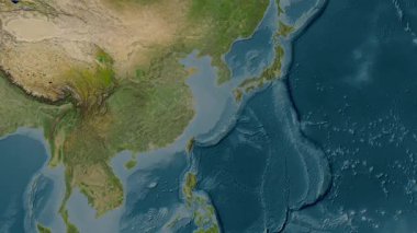 Doğu Çin Denizi. Uydu haritası. Patterson Silindiri. Konum