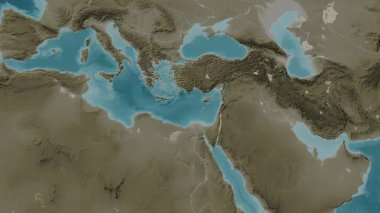 Levantine Denizi. Sepya haritası. Patterson Silindiri. Diyagram