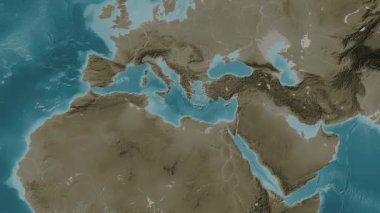 Akdeniz - Doğu Havzası, alt havzalar hariç. Sepya haritası. Patterson