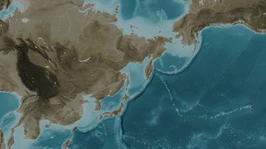 Okhotsk Denizi. Sepya haritası. Patterson Silindiri. Diyagram