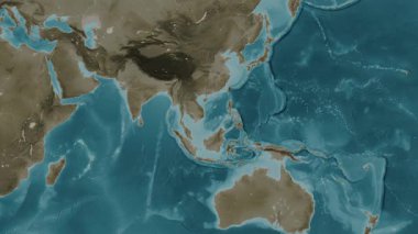 Alt havzalar hariç Güney Çin Denizi. Sepya haritası. Patterson Silindiri. Diyagram