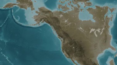 Güneydoğu Alaska ve British Columbia 'nın sahil suları. Sepya haritası.