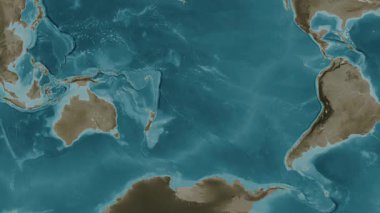 Güney Pasifik Okyanusu, alt havzalar hariç. Sepya haritası. Patterson Silindiri.