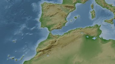 Alboran Denizi. Soluk bir harita. Patterson Silindiri. Konum