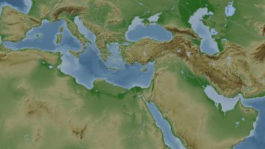 Levantine Denizi. Soluk bir harita. Patterson Silindiri. Konum