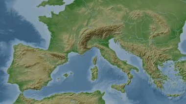 Ligurian Denizi. Soluk bir harita. Patterson Silindiri. Konum