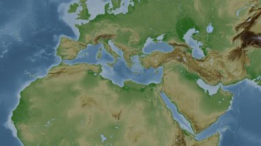 Akdeniz - Doğu Havzası (su altı havzaları olmadan). Soluk bir harita. Konum