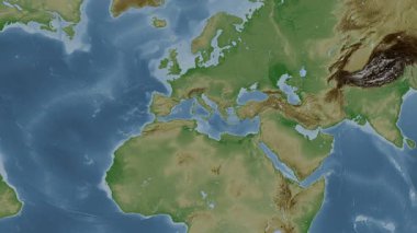 Akdeniz 'de. Soluk bir harita. Patterson Silindiri. Konum