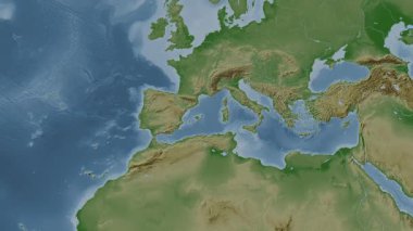 Akdeniz - Batı Havzası (su altı havzaları olmadan). Soluk bir harita. Konum