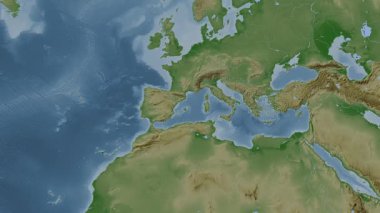 Akdeniz, Batı Havzası. Soluk bir harita. Patterson Silindiri. Konum