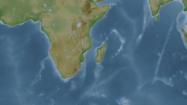 Mozambik Kanalı. Soluk bir harita. Patterson Silindiri. Konum