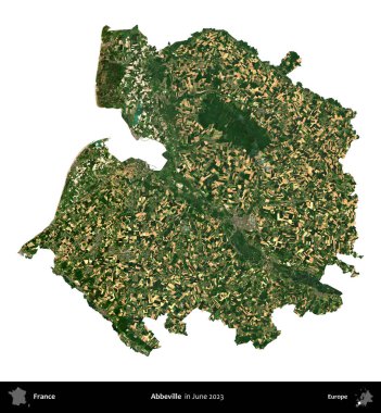 Abbeville 'de. Fransa 'nın idari bölgesi, Haziran 2023' te çekilen Kopernik Nöbetçi karolarından oluşan bir uydu görüntüsüyle beyaza izole edildi.