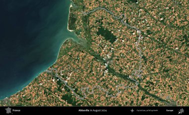 Abbeville 'de. Copernicus Sentinel 'in Ağustos 2024' te çekilen uydu görüntüsünde Fransa 'nın idari bölgesinin ana hatları belirlendi.