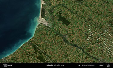Abbeville 'de. Copernicus Sentinel 'in Ekim 2024' te çekilmiş uydu görüntüsü üzerine Fransa 'nın idari bölgesi.