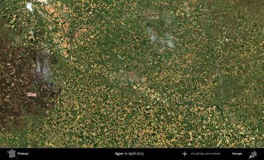 Agen. Copernicus Sentinel 'in Nisan 2023' te çekilmiş uydu görüntüsü üzerine Fransa 'nın idari bölgesi.