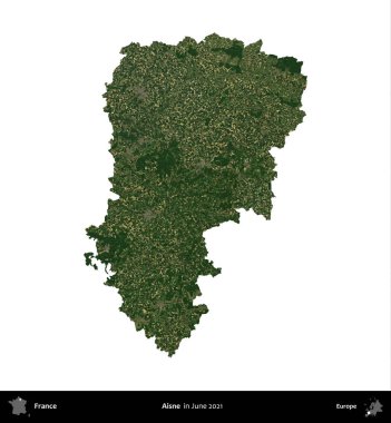 Aisne. Fransa 'nın idari bölgesi, Haziran 2021' de çekilen Kopernik Nöbetçi karolarından oluşan bir uydu görüntüsüyle beyaza izole edildi.