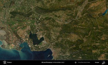Aix-en-Provence. Copernicus Sentinel 'in Kasım 2022' de çekilmiş uydu görüntüsü üzerine Fransa 'nın idari bölgesi.