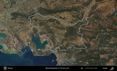 Aix-en-Provence. Copernicus Sentinel 'in Şubat 2023' te çekilen uydu görüntüsünde Fransa 'nın idari bölgesinin ana hatları belirlendi.
