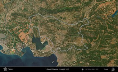 Aix-en-Provence. Copernicus Sentinel 'in Ağustos 2023' te çekilen uydu görüntüsünde Fransa 'nın idari bölgesinin ana hatları belirlendi.