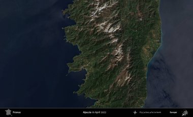 Ajaccio. Copernicus Sentinel 'in Nisan 2022' de çekilmiş uydu görüntüsü üzerine Fransa 'nın idari bölgesi.