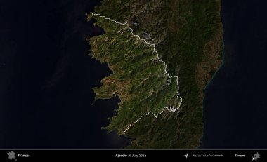 Ajaccio. Fransa 'nın idari alanı, Temmuz 2022' de çekilen Kopernik Nöbetçi karolarından oluşan koyu renkli bir uydu görüntüsüyle vurgulandı ve özetlendi.