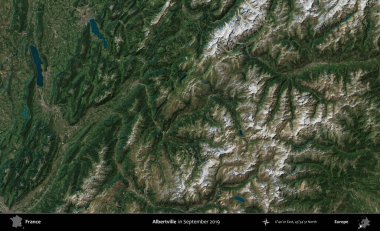 Albertville 'de. Eylül 2019 'da Copernicus Sentinel karolarından oluşan bir uydu görüntüsü üzerine Fransa' nın idari bölgesi