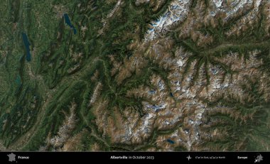 Albertville 'de. Copernicus Sentinel 'in Ekim 2023' te çekilmiş uydu görüntüsü üzerine Fransa 'nın idari bölgesi.