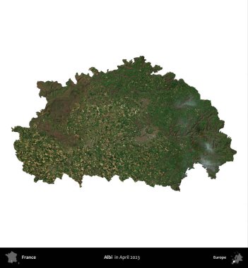 Albi. Fransa 'nın idari bölgesi, Nisan 2023' te çekilen Kopernik Nöbetçi karolarından oluşan bir uydu görüntüsüyle beyaza izole edildi.