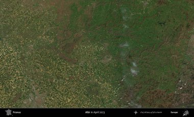 Albi. Copernicus Sentinel 'in Nisan 2023' te çekilmiş uydu görüntüsü üzerine Fransa 'nın idari bölgesi.
