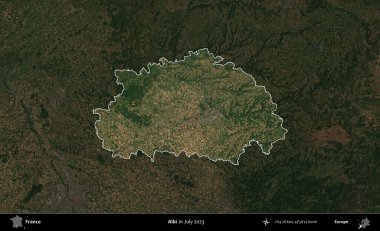 Albi. Fransa 'nın idari alanı, Temmuz 2023' te çekilen Kopernik Nöbetçi karolarından oluşan koyu renkli bir uydu görüntüsüyle vurgulandı ve özetlendi.