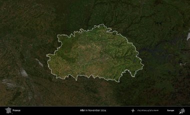 Albi. Fransa 'nın idari alanı, Kopernik Sentinel' in Kasım 2024 'te çekilmiş karanlık bir uydu görüntüsüyle vurgulandı ve özetlendi.