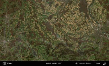 Altkirch. Copernicus Sentinel 'in Mart 2020' de çekilmiş uydu görüntüsü üzerine Fransa 'nın idari bölgesi.