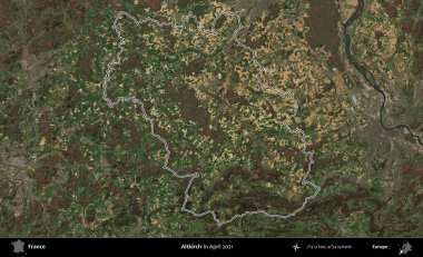 Altkirch. Copernicus Sentinel 'in Nisan 2021' de çekilen uydu görüntüsünde Fransa 'nın idari bölgesinin ana hatları belirlendi.