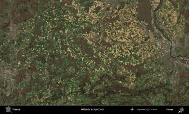 Altkirch. Copernicus Sentinel 'in Nisan 2021' de çekilmiş uydu görüntüsü üzerine Fransa 'nın idari bölgesi.