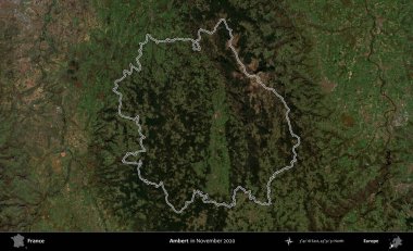 Ambert. Copernicus Sentinel 'in Kasım 2020' de çekilen uydu görüntüsünde Fransa 'nın idari bölgesinin ana hatları belirlendi.