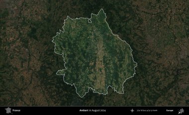 Ambert. Fransa 'nın idari alanı, Ağustos 2024' te çekilen Kopernik Sentinel karolarından oluşan koyu renkli bir uydu görüntüsü üzerinde vurgulandı ve özetlendi.