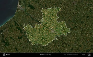 Amiens. Fransa 'nın idari alanı, Haziran 2023' te çekilen Kopernik Nöbetçi karolarından oluşan koyu renkli bir uydu görüntüsüyle vurgulandı ve özetlendi.