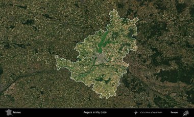 Öfke. Fransa 'nın idari alanı, Mayıs 2020' de çekilen Kopernik Nöbetçi karolarından oluşan koyu renkli bir uydu görüntüsü üzerinde vurgulandı ve özetlendi.