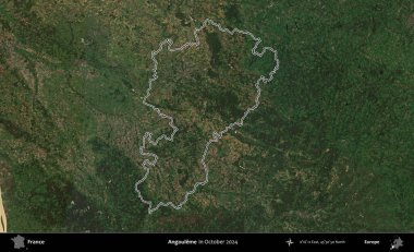Angoume. Copernicus Sentinel 'in Ekim 2024' te çekilen uydu görüntüsünde Fransa 'nın idari bölgesinin ana hatlarını çizdim.