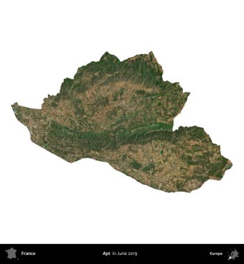 Bir daire. Fransa 'nın idari bölgesi, Haziran 2019' da çekilen Kopernik Nöbetçi karolarından oluşan uydu görüntüsüyle beyaza izole edildi.