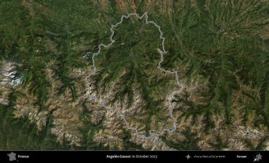 Argeles-Gazost. Copernicus Sentinel 'in Ekim 2023' te çekilen uydu görüntüsünde Fransa 'nın idari bölgesinin ana hatları belirlendi.