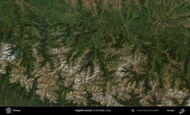 Argeles-Gazost. Copernicus Sentinel 'in Ekim 2023' te çekilmiş uydu görüntüsü üzerine Fransa 'nın idari bölgesi.