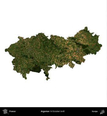 Arjantinli. Fransa 'nın idari bölgesi, Ekim 2018' de çekilen Kopernik Nöbetçi karolarından oluşan uydu görüntüsüyle beyaza izole edildi.