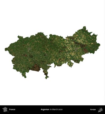 Arjantinli. Fransa 'nın idari bölgesi, Mart 2020' de çekilen Kopernik Nöbetçi karolarından oluşan bir uydu görüntüsüyle beyaza izole edildi.