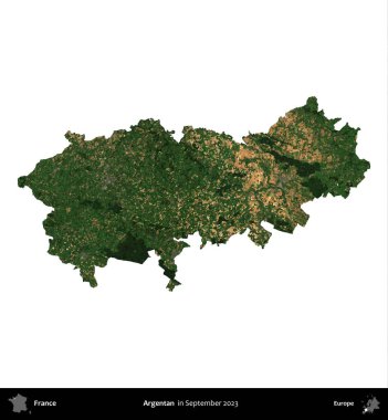 Arjantinli. Fransa 'nın idari bölgesi, Eylül 2023' te çekilen Kopernik Nöbetçi karolarından oluşan bir uydu görüntüsü üzerinde beyaza izole edildi.