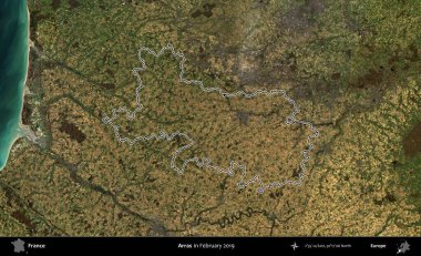 Arras. Copernicus Sentinel 'in Şubat 2019' da çekilen uydu görüntüsünde Fransa 'nın idari bölgesinin ana hatları belirlendi.