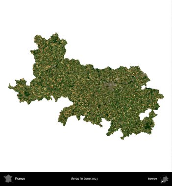 Arras. Fransa 'nın idari bölgesi, Haziran 2023' te çekilen Kopernik Nöbetçi karolarından oluşan bir uydu görüntüsüyle beyaza izole edildi.