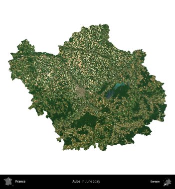 Aube. Fransa 'nın idari bölgesi, Haziran 2023' te çekilen Kopernik Nöbetçi karolarından oluşan bir uydu görüntüsüyle beyaza izole edildi.