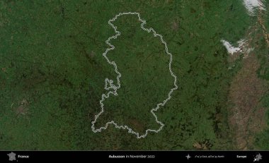 Aubusson. Copernicus Sentinel 'in Kasım 2022' de çekilen uydu görüntüsünde Fransa 'nın idari bölgesinin ana hatları belirlendi.